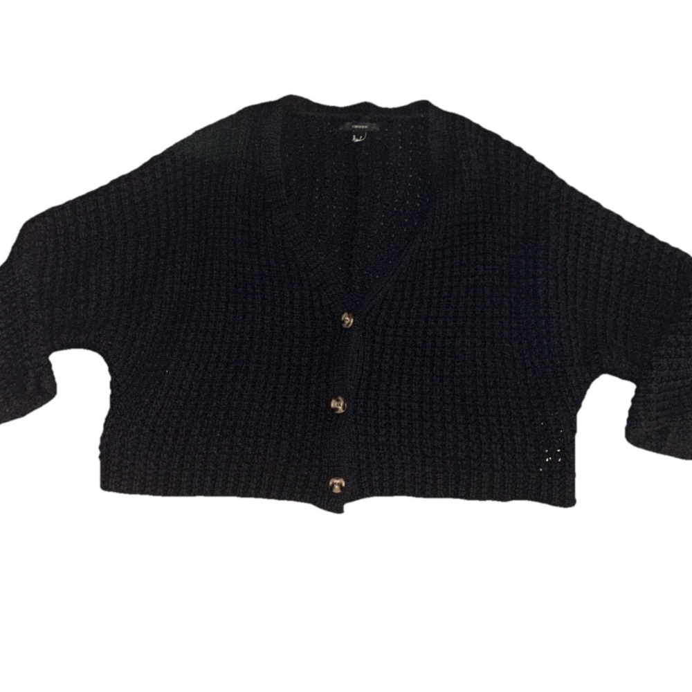 Forever 21 Striped Cardigan Sweater Knit Button Up Black and White Medium